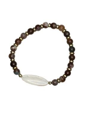 Aquaprase with mother of pearl gemstone bracelet stretch handmade